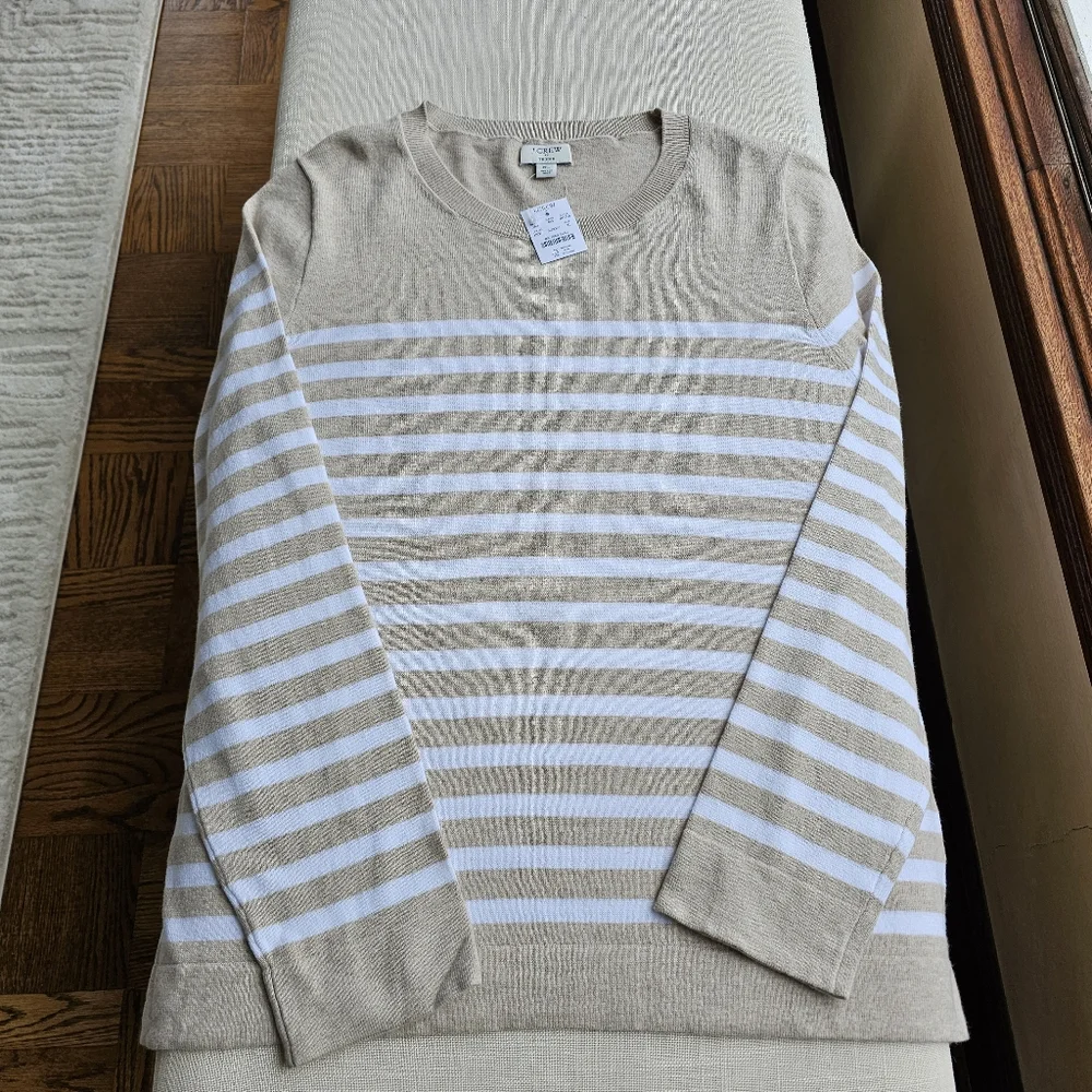 New! J. Crew Sz XL Striped Heather Tan Cotton Teddie Sweater Top NWT BH718